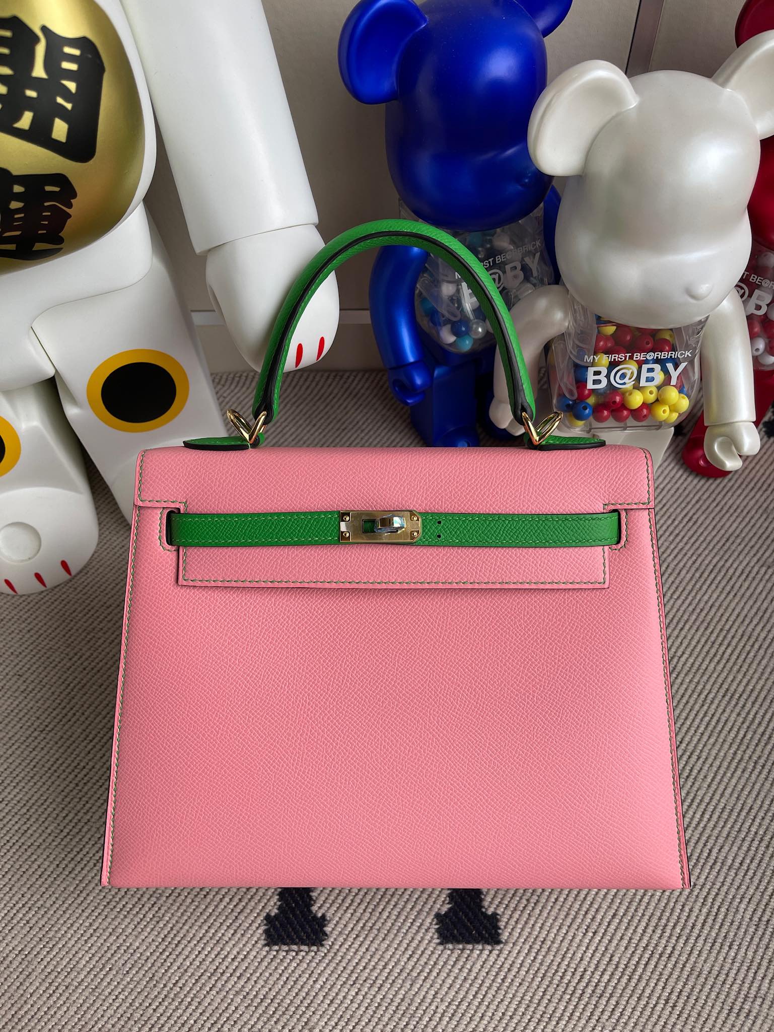 에르메스 켈리백25 핑크 그린 금장 앱송